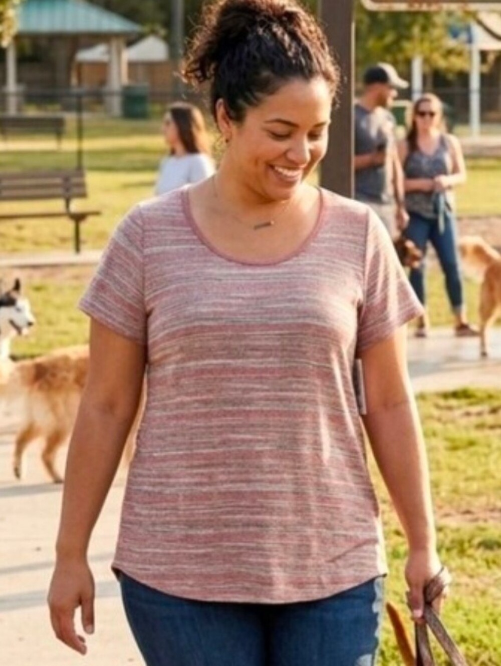 NWT LuLaRoe 2XL Classic T Brick Red Pink Gray Heathered Striped High Low Tee Top